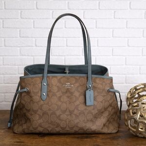 Signature Coach Drawstring Carryall Shoulder Bag F57842 Brown/Teal